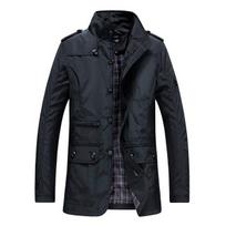 Men's Medium-length Windbreaker Casual Zipper Windproof Stand-up Collar Jacket 5XL juoda