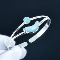 Amazonite Gemstone Handmade Cuff Bangle 925 Sterling Silver Cuff Bangle, Amazonite Bracelet For Wife , Unisex Bangle, Valentine's Day Gift 7 mėlyna