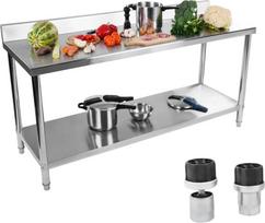 Royal Catering Virtuvinis stalas nerūdijančio plieno stalviršis su apvadu ir apatine lentyna 180x60cm