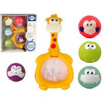 LEAN Toys Vonios žaislas, mini krepšinis, žirafa, guminiai kamuoliukai