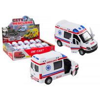 LEAN Toys Greitosios pagalbos automobilis Ambulance 1:32 atidaromomis durelėmis, šviesomis, garsais ir inercine pavara, baltas