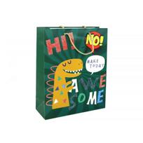 LEAN Toys Žalias popierinis dovanų maišelis su dinozauru 32cm x 26cm x 10cm