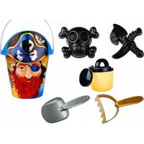 LEAN Toys Piratų smėlio rinkinys, kibirėlis, laistytuvas, sietelis, rinkinys iš 6 dalių.
