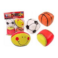 LEAN Toys Minkštų sportinių kamuolių rinkinys: krepšinio, regbio, futbolo, beisbolo kamuoliai, 4 vnt.