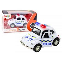 LEAN Toys Klasikinis policijos automobilis 1:38, važiuoja, šviesos, garsai, baltas