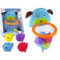 LEAN Toys Maudynių žaislas, mini krepšinis, guminė šuns formos žuvis