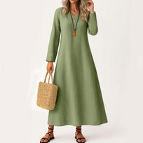 Suknelė moterims ilga boho paplūdimio suknelė elegantiška maxi suknelė V formos iškirpte ilgomis rankovėmis su kišenėmis L armijos žalia spalva