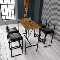Baro stalo ir kėdžių rinkinys (5 vnt.) Hanah Home Nordic, graikinis riešutas Juoda, 90 x 92 x 45
