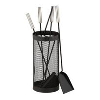Rinkinys iš 4 židinio įrankių ir stovo 56x17cm., juodos/sidabrinės spalvos