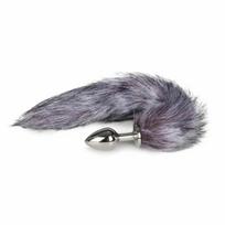 Easytoys Rimba Fox Tail Aluminium Intimate Plug - Silver & Grey Faux Fur, Medium