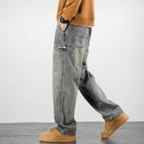 Men's Retro Wide-Leg Straight Jeans - Casual Spring/Autumn Drape Trousers Large