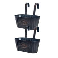 New Style, Retro Hanging Bucket, Flower Pot, Double Hook, Detachable, Balcony Hanging Bucket, Garden Decoration, Wrought Iron Flower Pot Pack of 2