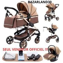 BAZARLAND30. Kombinuota 3 in 1 Vaiko vežimėlis su automobiline kėdute ir lopšiu, apverčiamas, reguliuojamas, aukštos kokybės, nepraduriančiomis padangomis. KAKI