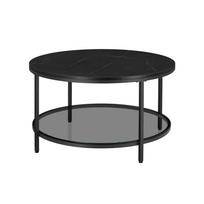 Marmuro imitacijos kavos staliukas su grūdintu stiklu | Ø80 cm | Juoda