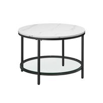 Marmuro imitacijos kavos staliukas su grūdintu stiklu | Ø80 cm | Balta-Juoda