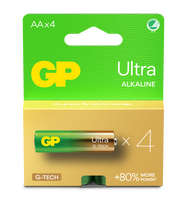GP - Ultra Alkaline AA Batteries, 15AU/LR6, 1.5V, 4-Pack