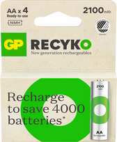 GP - ReCyko Rechargeable Battery, Size AA, 2100 mAh, 4-pack