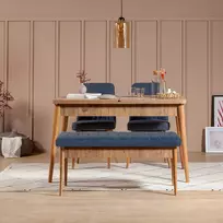 Ištraukiamas valgomojo stalo ir kėdžių rinkinys (4 dalys), Hanah Home, Atlanto pušis Tamsiai mėlyna, 130 x 77 x 80, cm