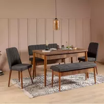 Ištraukiamas valgomojo stalo ir kėdžių rinkinys (5 vnt.), Hanah Home, graikinis riešutas Antracitas, 130 x 77 x 80, cm