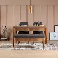 Ištraukiamas valgomojo stalo ir kėdžių rinkinys (4 dalys), Hanah Home, graikinis riešutas Antracitas, 130 x 77 x 80, cm