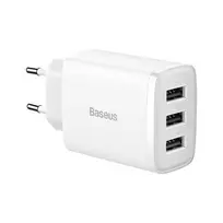„Baseus“ kompaktiškas greitas įkroviklis, 3x USB, 17 W (balta)