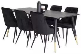 Valgomojo komplektas stalas Dipp su 6 kėdėmis Velvet Deluxe