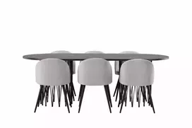 Valgomojo komplektas stalas Stone oval su 6 kėdėmis Velvet