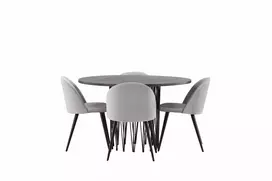 Valgomojo komplektas stalas Stone round su 4 kėdėmis Velvet
