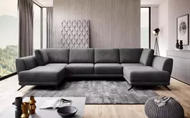 Kampinė sofa Larco su patalynės dėže, audinys Loco 06