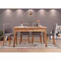 Ištraukiamas valgomojo stalo ir kėdžių komplektas (5 dalys), Hanah Home, Atlanto pušis Pilka, 120 x 77 x 75, cm