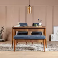 Ištraukiamas valgomojo stalo ir kėdžių rinkinys (4 dalys), Hanah Home, graikinis riešutas Tamsiai mėlyna, 130 x 77 x 80, cm
