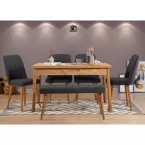 Stalo ir kėdžių rinkinys (6 dalys), Hanah Home, Atlanto pušis Antracitas, 120 x 77 x 75, cm