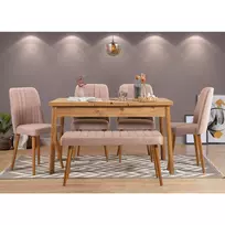 Ištraukiamas valgomojo stalo ir kėdžių rinkinys (6 dalys), Hanah Home, Atlanto pušis Akmuo, 120 x 77 x 75, cm