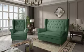 Komplektas sofa ir fotelis Aros 2+1 žalia