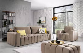 Baldų komplektas Sofa, fotelis ir pufas Lazaro 3+1+Puf ruda
