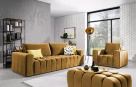 Baldų komplektas Sofa, fotelis ir pufas Lazaro 3+1+Puf geltona