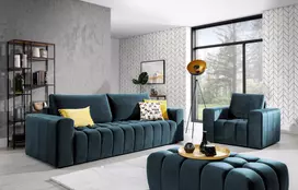 Baldų komplektas Sofa, fotelis ir pufas Lazaro 3+1+Puf mėlyna
