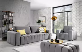 Baldų komplektas Sofa, fotelis ir pufas Lazaro 3+1+Puf pilka
