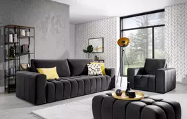 Baldų komplektas Sofa, fotelis ir pufas Lazaro 3+1+Puf pilka
