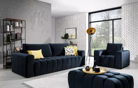 Baldų komplektas Sofa, fotelis ir pufas Lazaro 3+1+Puf mėlyna