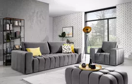 Baldų komplektas Sofa, fotelis ir pufas Lazaro 3+1+Puf pilka
