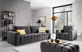Baldų komplektas Sofa, fotelis ir pufas Lazaro 3+1+Puf pilka