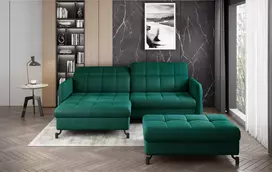 Komplektas kampinė sofa ir pufas Lorelle žalia