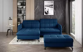 Komplektas kampinė sofa ir pufas Lorelle mėlyna