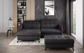 Komplektas kampinė sofa ir pufas Lorelle pilka
