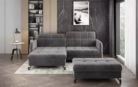 Komplektas kampinė sofa ir pufas Lorelle pilka