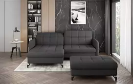 Komplektas kampinė sofa ir pufas Lorelle pilka