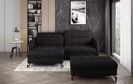 Komplektas kampinė sofa ir pufas Lorelle juoda