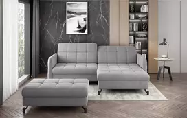 Komplektas kampinė sofa ir pufas Lorelle pilka