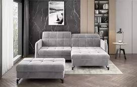 Komplektas kampinė sofa ir pufas Lorelle pilka